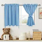 DWCN Short Blue Curtains for Bedroom, Solid Light Block Blinds for Small Window, Basement, Nursery, Rod Pocket Room Darkening Curtain Tiers 36 Length - W42 x L36, Light Blue, 1 Pair