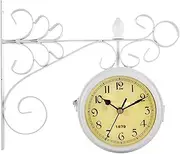 Double Sided Clock Double Sided Train Station Waterproof Wall Clock for Garden Retro Wrought Iron Metal Wall Clock Silent Indoor Outdoor Decoration