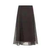 [Brunello Cucinelli] Brunello Cucinelli-Dark Chocolate Silk Midi Skirt-Donna 42 IT