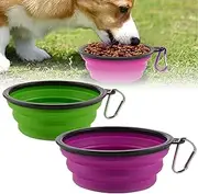 Mumoo Bear 2-Pack 350ml Silicone Collapsible Dog Bowls, BPA Free Dishwasher Safe, Portable Foldable Expandable Travel Bowl, Food Water Feeding Cup Dish for Dogs Cats with 2 Carabiners (Green, Purple)
