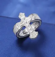Real Moissanite Cross Men’s Ring Moissanite Ring Real 925 Silver