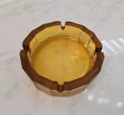 Vintage MCM 60s 70s Paneled Amber Blenko Pebbled Art Glass Ashtray