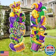 Beeveer 2 Pcs Mardi Gras Yard Sign with Stake Outdoor Carnival Lawn Decoratio