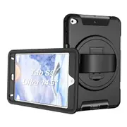 USP Rugged Samsung Galaxy Tab S10 Ultra / Tab S9 Ultra / Tab S8 Ultra (14.6') Case Black - Built-in-Kickstand, Adjustable Hand Strap, Shoulder Strap HDTS9ULTRA