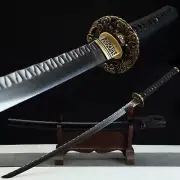 Black Folded Damascus Steel Sharp Japanese Samurai Sword Katana Full Tang