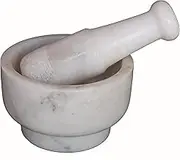 KLEO 5" Dia White Natural Marble Stone Mortar and Pestle Set as Spice, Medicine Grinder Masher
