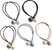 Gogogmee 5pcs Pearl Hair Tie Rubber Bands for Women Black Gray Durable and Attractive Ponytail Holders for Daily Use and Special Occasions