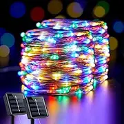 TCUSFO 2 Pack Solar Christmas Lights Outdoor Waterproof, 33ft 100 LED Multicolor Solar Fairy Lights, 8 Modes Solar String Lights for Outside,for Christmas, Patio, Wedding, Party Decorations