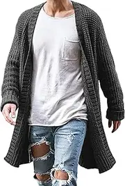 [Generic] Men's Shawl Collar Open Front Long Cardigans Shawl Collar Long Sweater Cardigan Open Front Cardigan Sweaters for Men