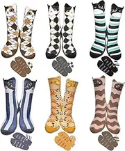 [WILLBASIC] 6 Pairs Cute Cat Crew Socks for Women Cat Socks Womens Crew Novelty Gifts for Women Teenage Girls Men Girlfriend Animal Lovers, Neon