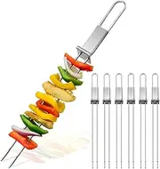 Skewers for Grilling - 13" Kabob Skewers with Push Bar Double Pronged Anti-Roll Metal Skewers for Kabobs, Stainless Steel Reusable BBQ Skewers for Grilling,Ideal for Meat Shrimp Vegetable 6pcs