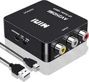 RCA to HDMI Converter, 1080P Composite CVBS/AV to HDMI Video Audio Converter Adapter Supports PAL, NTSC, SECAM, PAL/M, PAL/N, for Laptop/TV/PS2/PS4/Xbox/SNES/VHS/VCR (Black)