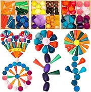 Chivao Loose Parts Play Materials Set Wooden Mandala Toys Kit Wood Sensory 27 Rainbow Color 7 Shapes for Teens Students Early Learning (81)