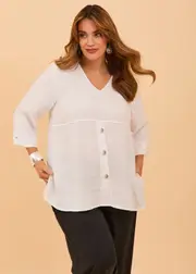 [TS] Taking Shape Button Crinkle Crush Natural Top Size 16 in White, Viscose - Plus Size Women's Clothing White