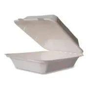 White Molded Fiber Clamshell Container, 7.9 x 7.9 x 2.9, White, Sugarcane, 200/C