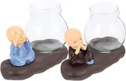 Abaodam 2Pcs Glass Planter Desktop Hydroponic Vase with Resin Monk Ornament for Plant Propagation Home Decoration Smooth Edges for Office and Home Decor