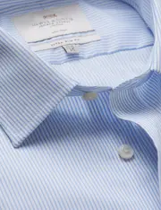 Hawes & Curtis Non-Iron Blue & White Stripe Extra Slim Fit Shirt | Double Cuff Size: 16" collar, 36" sleeve