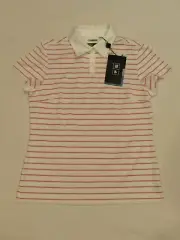 NEW LADIES’ ADIDAS GOLF CLIMACOOL STRIPED SHORT SLEEVE POLO, MEDIUM, WHITE/BOUQ