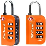 TSA Approved Luggage Locks Suitcase Locks OW-Travel 4 Digit Security Padlock, Combination Padlocks, Code Lock for Zipper, Luggage, Bag, Case, Backpack, Gym Locker, Tool Box, Outdoor, 03b) Orange 4