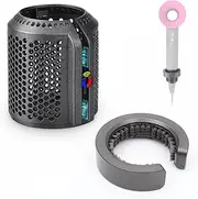 Magnetic Hair Dryer Filter Cover Compatible with Dyson Supersonic HD01 HD03 HD08 HD15 Hairdryer Accessory, Hair Dryer Strainer Filter Attachment with Dusting Brush (Gray)