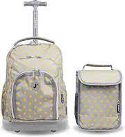 [J World New York] J World Lollipop Kids Rolling Backpack & Lunch Bag Set for Elementary School. Carry-On Suitcase with Wheels, Candy Buttons, One Size, Lollipop Kids Rolling Backpack & Lunch Bag Set