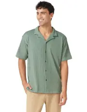 [Ben Sherman] Stripe Knit Short Sleeve Relaxed Shirt in Sage
