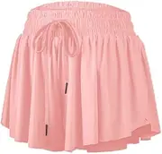 [GLEAMING GRAIN] Girls Athletic Flowy Shorts with Liner 2-in-1 Kids Butterfly Pockets Short for Running Sports Fitness Tennis Girls 5-12 Years