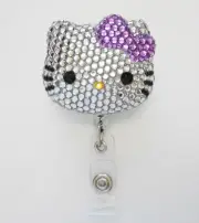 Blinged Lavender Kitty Retractable ID Badge Reel / ID Badge Holder / AZblinger