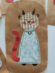 Handmade Scrap Junk Journal Collage Ephemera Snippet Tags Set of 6 - Cats.