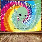 Wathon Trippy Fun Alien Tapestry Weed Marijuana Smoking Wall Tapestry for Bedroom, Psychedelic Tie Dye Stoner Tapestries for Men Aesthetic Hippie Wall Art Poster Dorm Home Decor 90X70IN