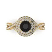 1.40ct Round halo Natural Onyx Promise Bridal Wedding Ring 14k Yellow Gold