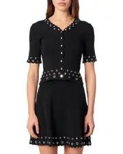 Maje Crop Eyelet Cardigan