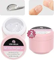 UNA GELLA Solid Nail Glue Gel - Long Lasting Solid Nail Glue for Clear Gel x Nail Tips 15ML*2PCS - Hard Gel Nail Extension Glue for Fake False Nails DIY Nail Art Salon, U V Cured Need