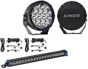Kings 7" Lethal driving lights 12,596 lumens + 20" Single Row Light Bar + 2x Plug N Play Wiring Harness Kit
