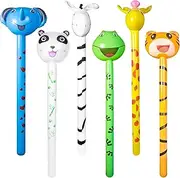 Novelty Place 6 Pcs Inflatable Animals Stick with Sound - Jungle Safari Animal Balloons Stick Blow Up Toys for Kids Animal Theme Birthday Party Favors and Decorations