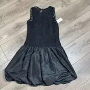 REBECCA TAYLOR Black Lace and Taffeta Party Bubble Hem Party Mini combo Dress