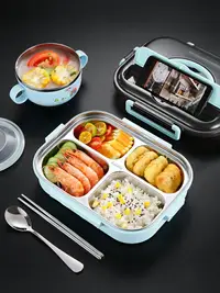 在飛比找樂天市場購物網優惠-日式多格304不銹鋼餐盤分格大人食堂用四分隔快餐盤套裝ins