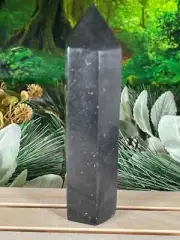 Tower - Black Tourmaline Jasper Natural Stone Quartz Crystal Obelisk Point - 379