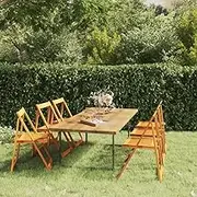Folding Wooden Patio Chairs, Acacia Outdoor Furniture Set of 6 for Garden, Deck, Lounge - Solid Wood Dinning Chair