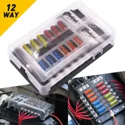 12 Way Auto Blade Marine Car Box Fuse Holder Block LED Indicator 12V/32V D