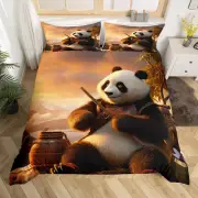 Panda Duvet Cover Twin Size,Kawaii Wild Animal Nature Sunset Bedding Set 2 Pcs