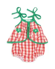 Angel Dear Girls' Strawberry Gingham Swing Front Sunsuit With Appliques - Baby