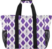 [sanluoli] Tote Bags Collapsable Beach Bag Tote Water Resistant Canvas Laundry Tote Bag, Lavender Checkered Rhombus, 1 size
