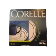 Classic Cafe Blue Livingware Corelle Virtrelle 16 Piece Dinnerware New