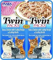 Inaba Cat Twin Packs Tuna Chkn Scallop Broth Cat Treat, 80 g