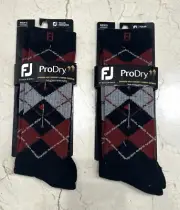 FootJoy FJ Men's ProDry Fashion Argyle Crew Golf Socks size 7-12, NEW 2pairs