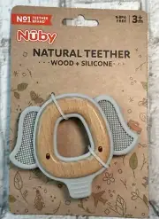 Nuby Wood & Silicone Natural Teether - ELEPHANT - Easy to Hold - BPA Free