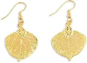 [Allmygold Jewelers] 24K Gold Dipped Aspen Leaf Dangle Earrings