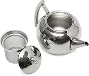 Stainless Steel Teapot, Round Smooth Mirrored Surface Teapot with Thermal Insulation Handle and Filter, Flat Bottom Tea Pot for Restaurant (1.5L)