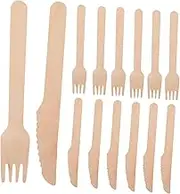 JEWEDECO 200pcs Set Forks and Spoons Wood Forks Wood Utensils Wooden Cutlery Small Spoons Serving Cutlery Wooden Beige